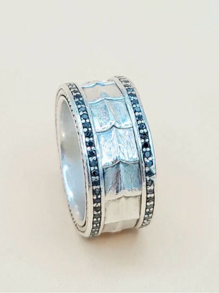 David Yurman Wide Black Armory Band Ring With Black Diamonds